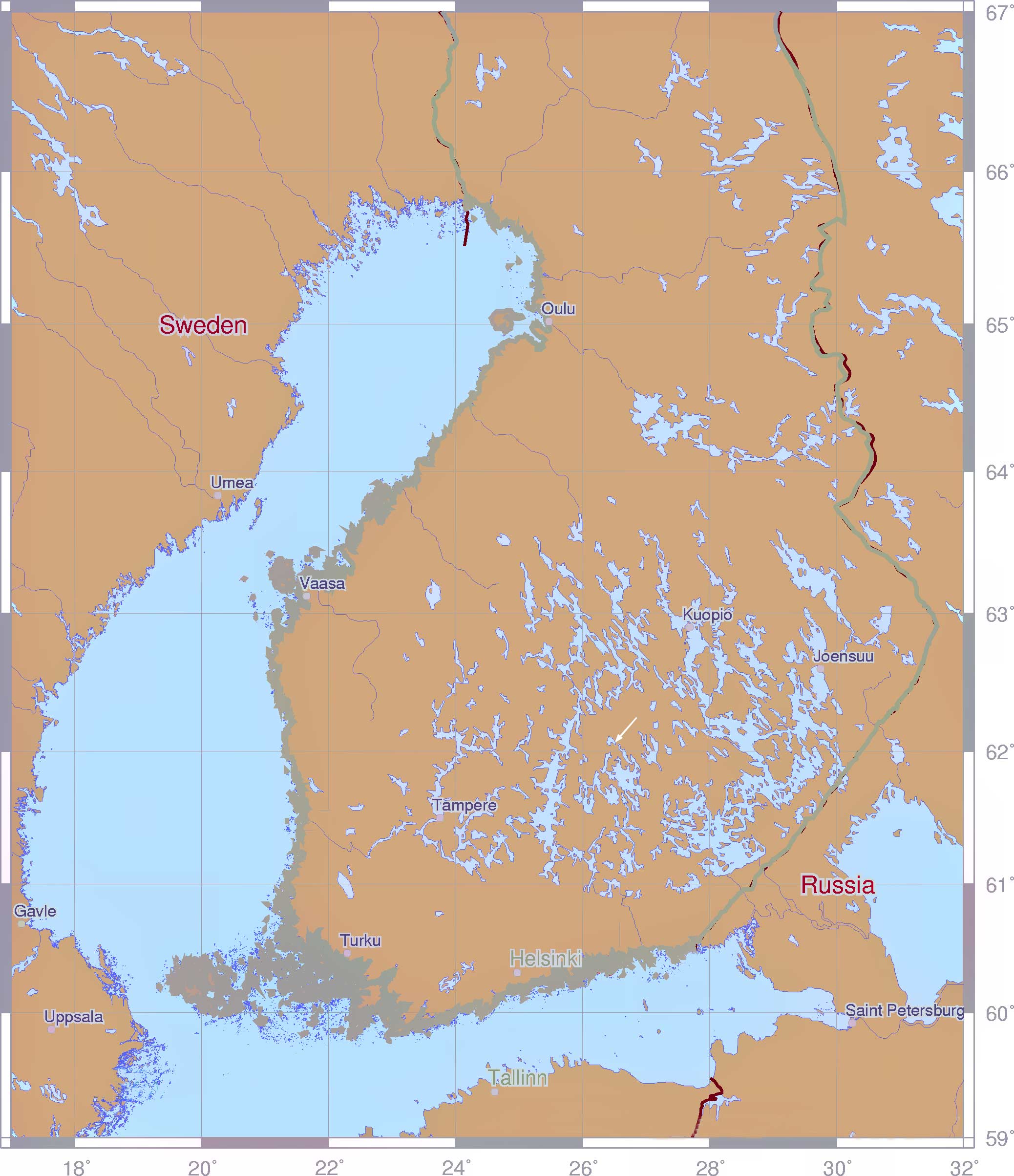 map of Finland showing to Kangasniemi - Penttilä