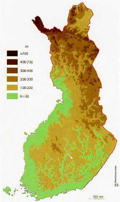 elevations of the terrain of Finland