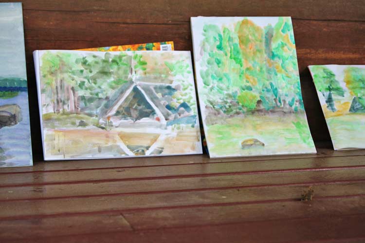 Concentration is needed because the water color technique is very direct and unrelenting. The Puukonsaari art workshop.